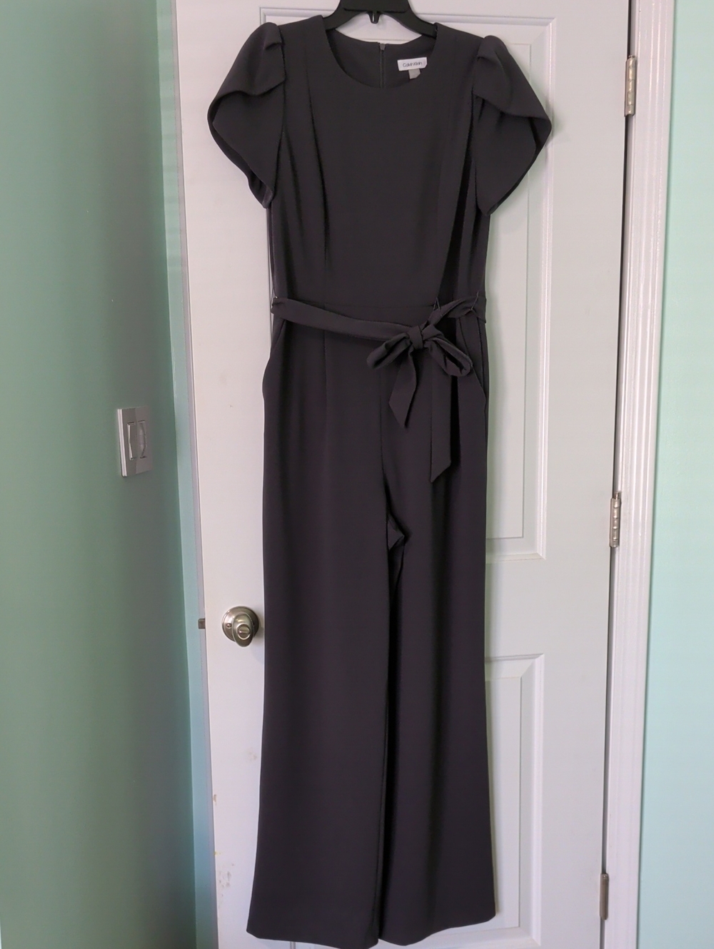 Calvin Klein Charcoal Short-Sleeve Wide-Leg Jumpsuit with Belt